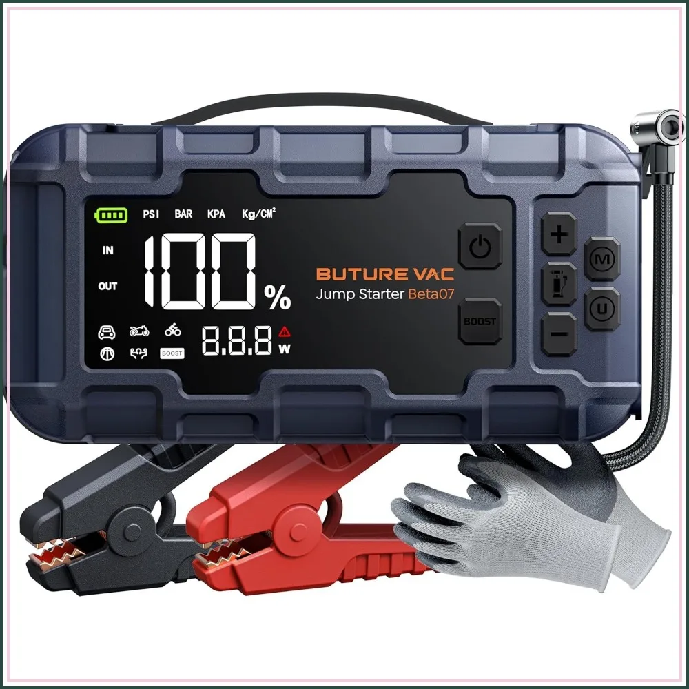 

8000A 160PSI 10-in-1 Jump Starter with Air Compressor, 45W Fast Charging, All Gas/14L Diesel, Portable Battery Booster with LED Light
