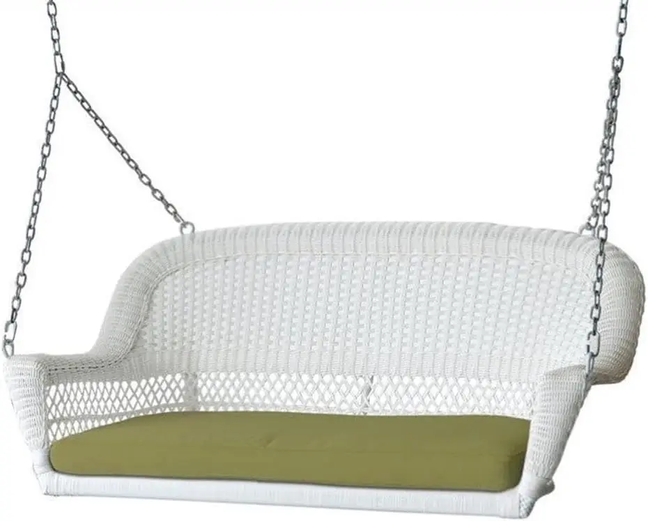 

Jeco Wicker Porch Swing in White with Green Cushion