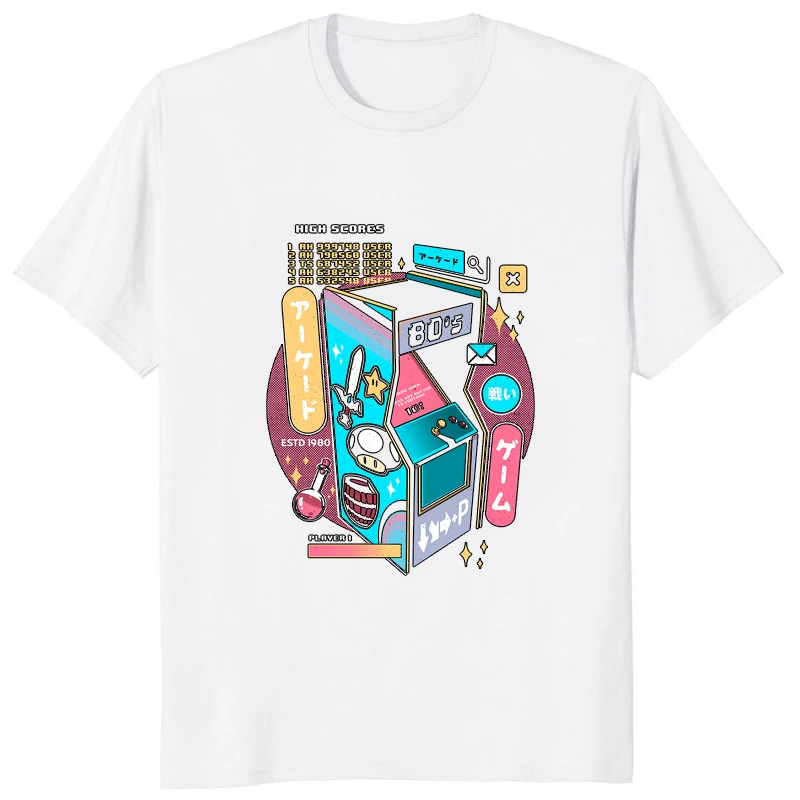 80s Game Machine Printed Vintage T-shirt Hot Sale Otaku Console Fans Tops Harajuku Style Y2k Streetwear Hip Hop Unisex T Shirt