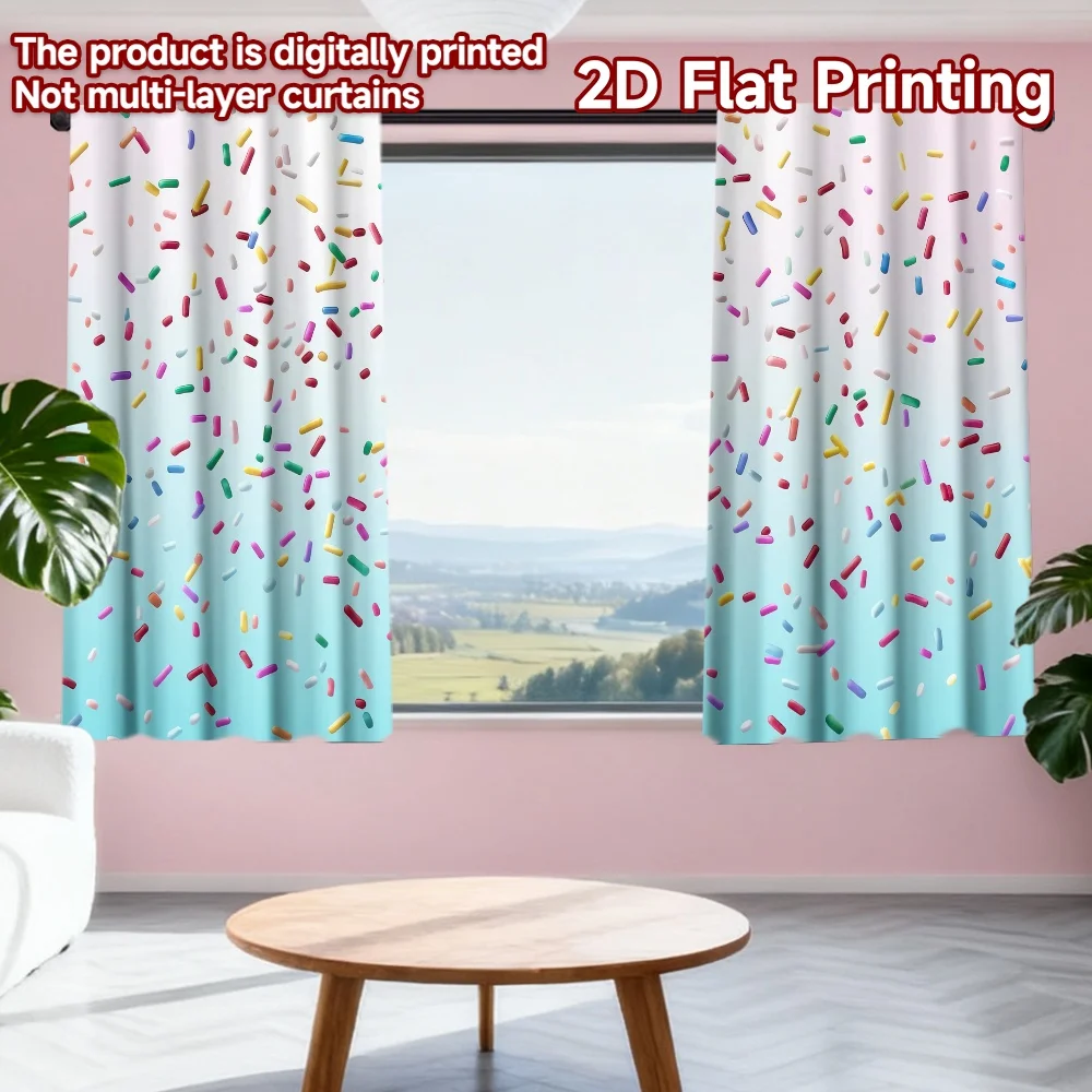 

2D flat printing 2pcs Party Curtain Birthday Celebration Sprinkles Digital Printed Polyester Drapes Family Party Use for Holiday