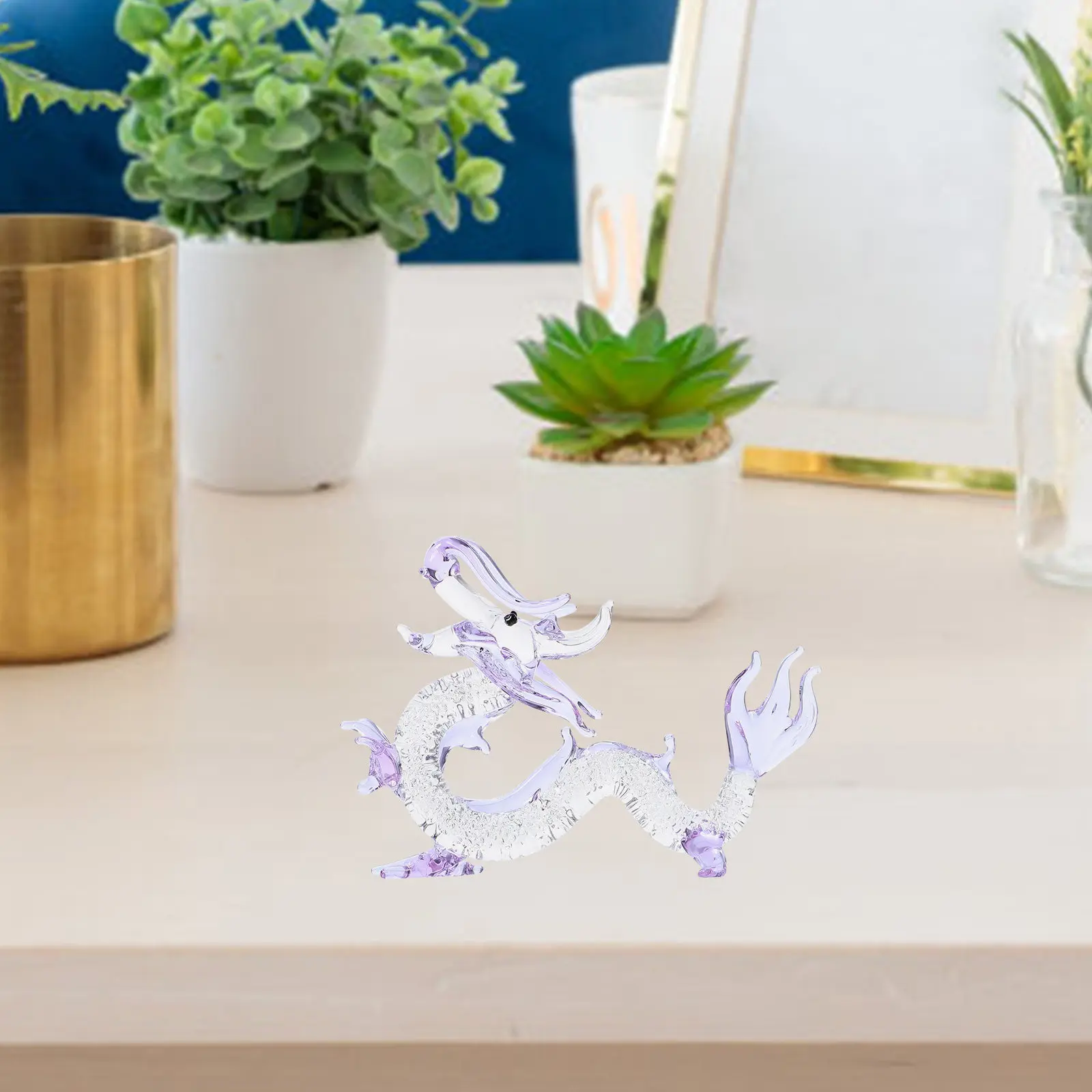 Transparent Crystal Zodiac Dragon Ornament Mini Desktop Sculpture Delicate Animal Crystal Decor Home Living Room Office