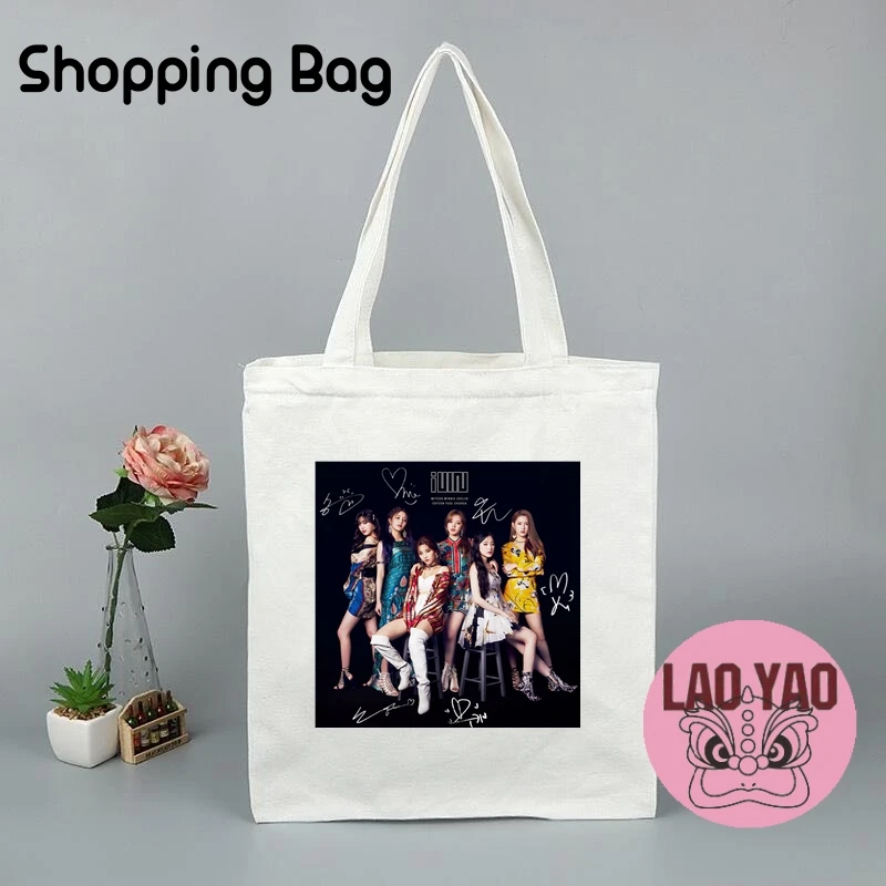 G-IDLE Kpop Shopper Bag per le donne borse di stoffa Totebag Tote Shopping estetica donna tela grande studente universitario nome personalizzato