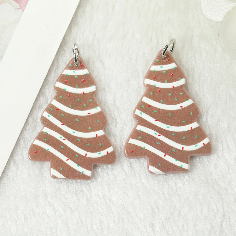 6pcs Christmas Tree Cake Charms Creative Acrylic Pendant Fashion Accessories For Diy Making