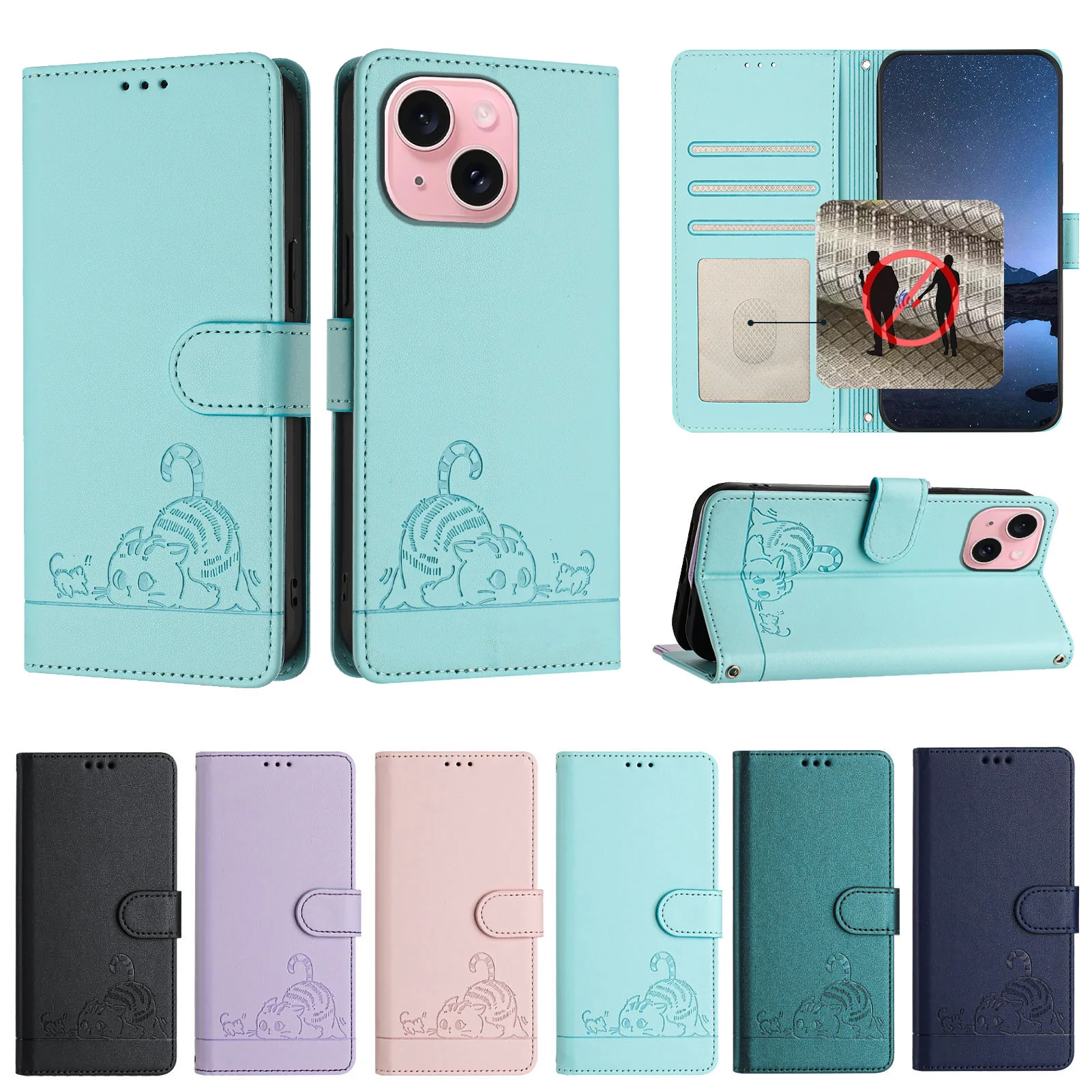 حافظة كروس على شكل قطة مضحكة لهاتف OPPO Reno 14 Pro 14F 13 12 11 10 9 8 7 6 5 4 حبل جلدي 3 بطاقات محفظة معصم غطاء قلاب للكتاب