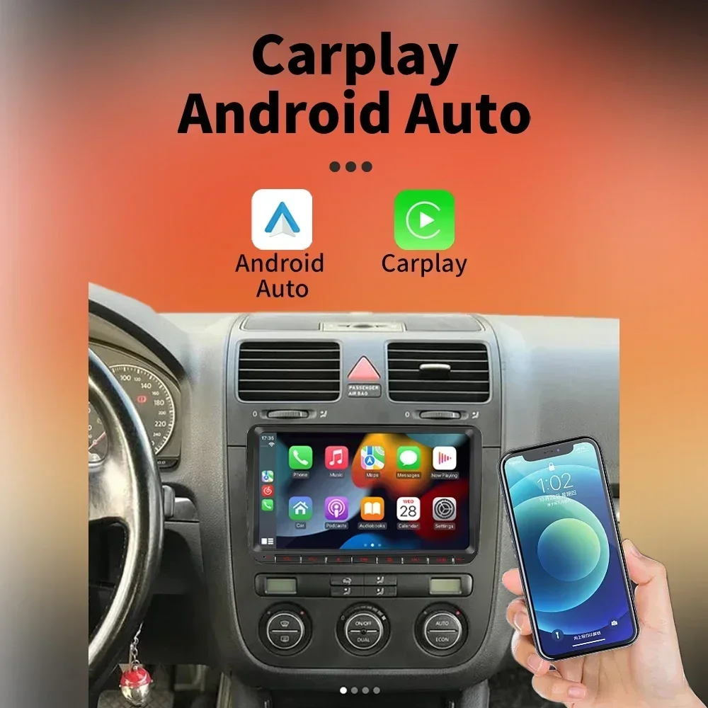 9 "CarPlay Android Car 2 Din Stereo لـ VW Volkswagen Golf Jetta 5 V MK5 Rabbit 2004-2009 - Autoradio Head Unit راديو الوسائط المتعددة