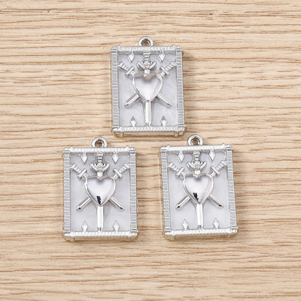 Tusember 5 Stück katholische Anhänger mit Schreckenherz, Tarot „Drei der Schwerter“ Charms für DIY Halskette, Armband, Ohrringe, Schmuckherstellung – Detail 3