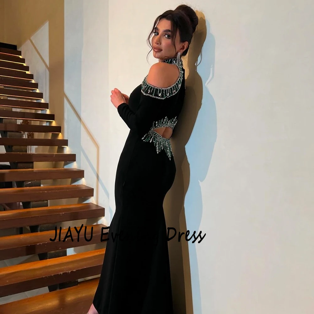 تخصيص قبالة الكتف الأسود جيرسي مساء اللباس مع كريستال كامل الأكمام حزب اللباس الاجتياح قطار الكاحل طول الحفلة الراقصة