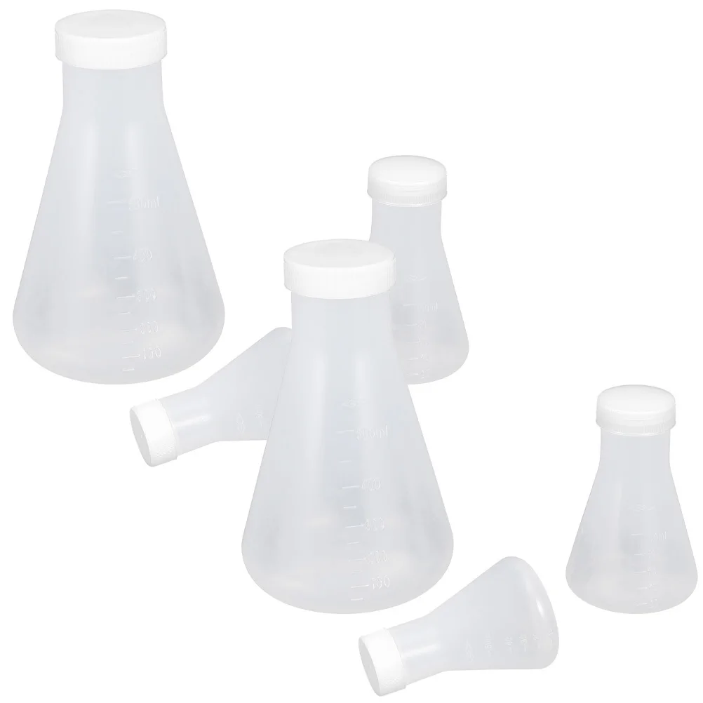 

6Pcs Plastic Conical Flask Set Clear Scale Thickened Flat Bottom for Student Laboratory Chemistry Experiment Flask
