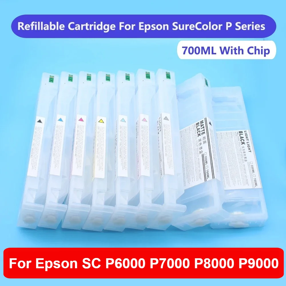 Rechargeable Ink Cartridges with Chips For Epson Surecolor P6000 P7000 P8000 P9000 Ink Cartridges T8041-T08049 T804A T804B 700ML