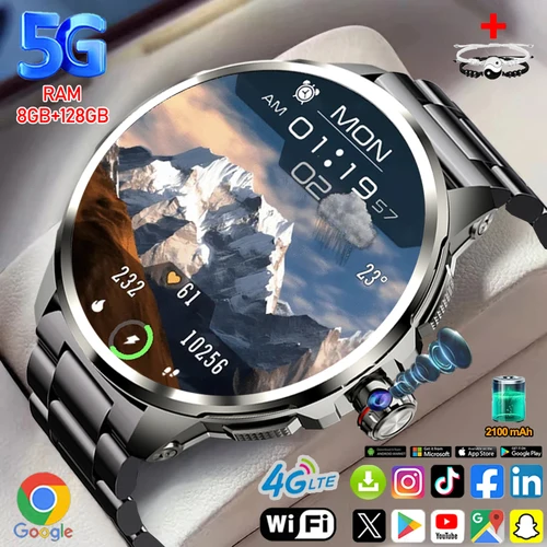 Reloj inteligente Netcom completo 5G/4G 8GB + 128GB RAM 1,95 pulgadas 720*720 AMOLED 2100mah batería 900W cámara GPS WIFI Google APPS Smartwatch