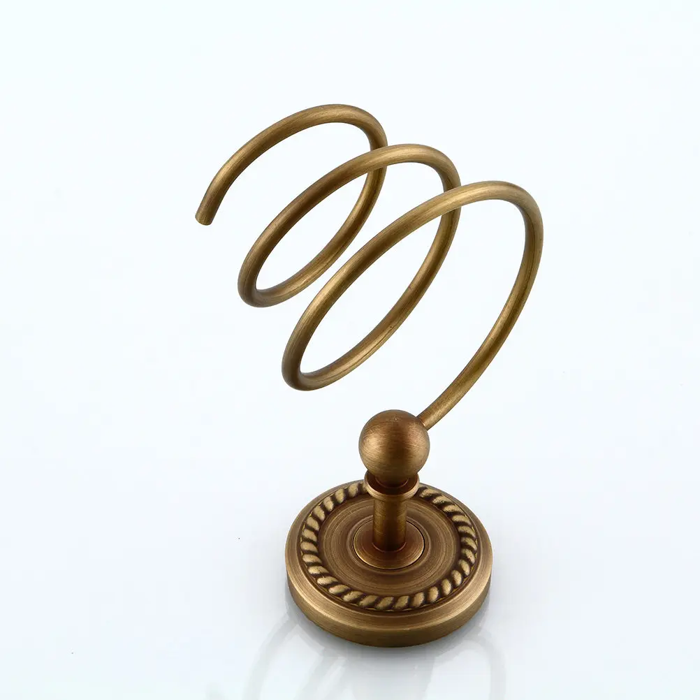 Solid Spiral Hair Dryer Holder Refined Copper Shiny Sturdy Rust Proof Wall Mounted Dryer Stand for Bathroom Storage Rack Blow