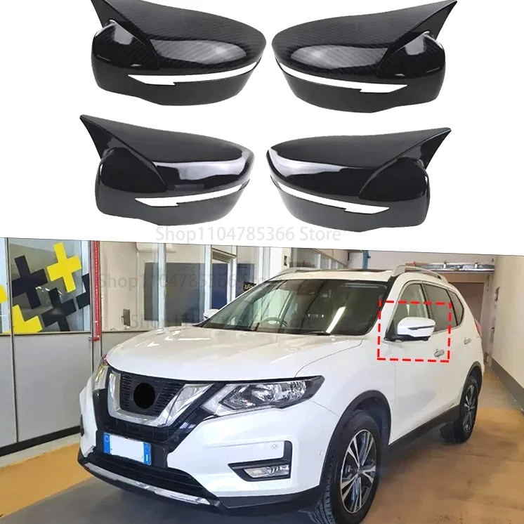 

For Nissan Qashqai 2 J11 2013-2022 X-Trail T32 Bright Black Bull Horn Reversing Mirror Decorative Cover