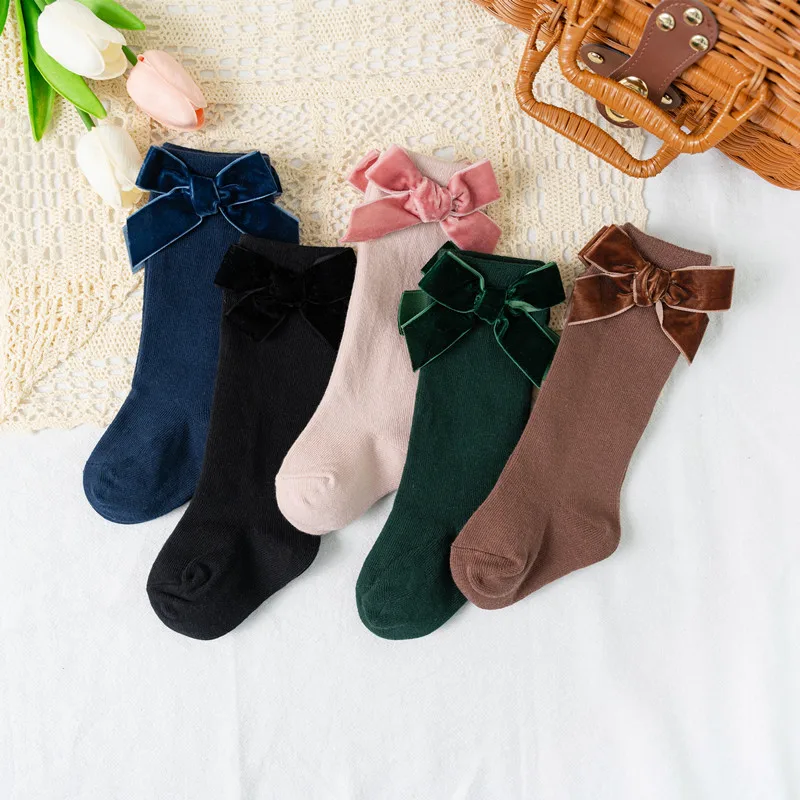Cute Baby Girls Bowknot Knee High Socks Autumn Winter Toddler Tube Princess Sock For Kids Warm Socken Leg Warmer 0-8Years