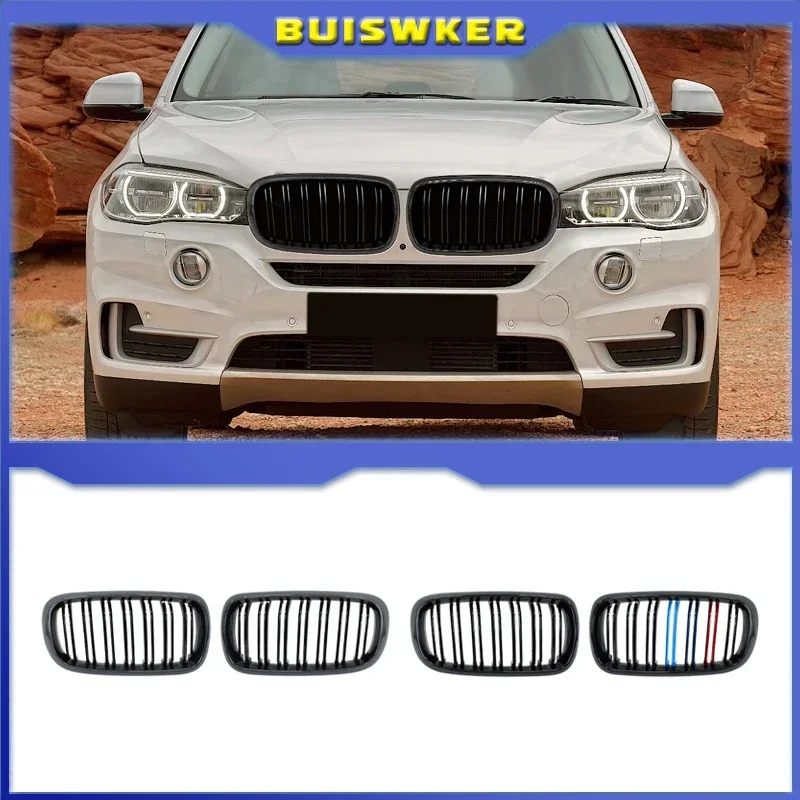 

High Quality Front Bumper Grill Dual 2-Slat Kidney Grille For BMW X5 X6 M F15 F16 F85 F86 14-17 ABS Gloss Black Racing Grills