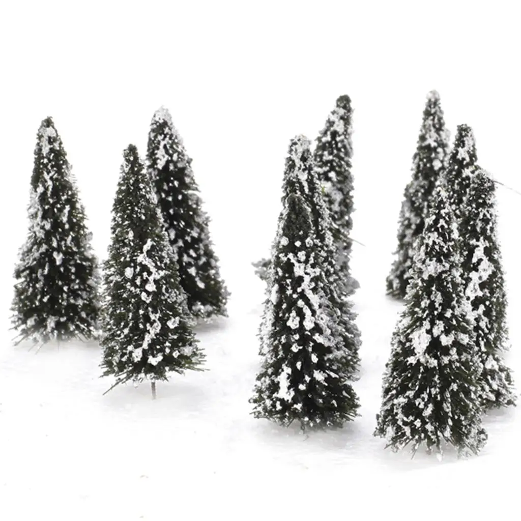 10pcs Scenery Landscape Cedar Trees White Powder Green Pine Model for Tabletop Train Decoration