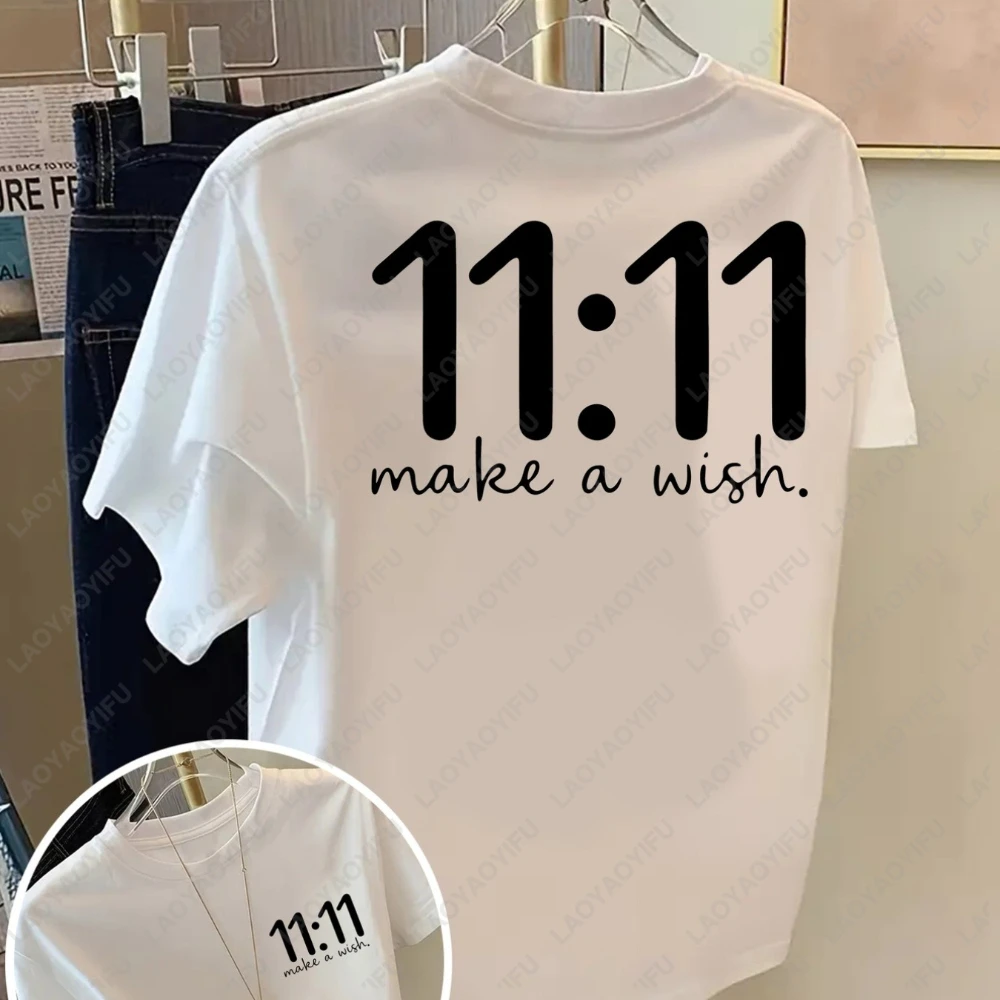 

11:11 Make a Wish T-Shirt Minimalist Numerology Graphic Tee Breathable Cotton Crewneck Spiritual Angel Number Print Short Sleeve