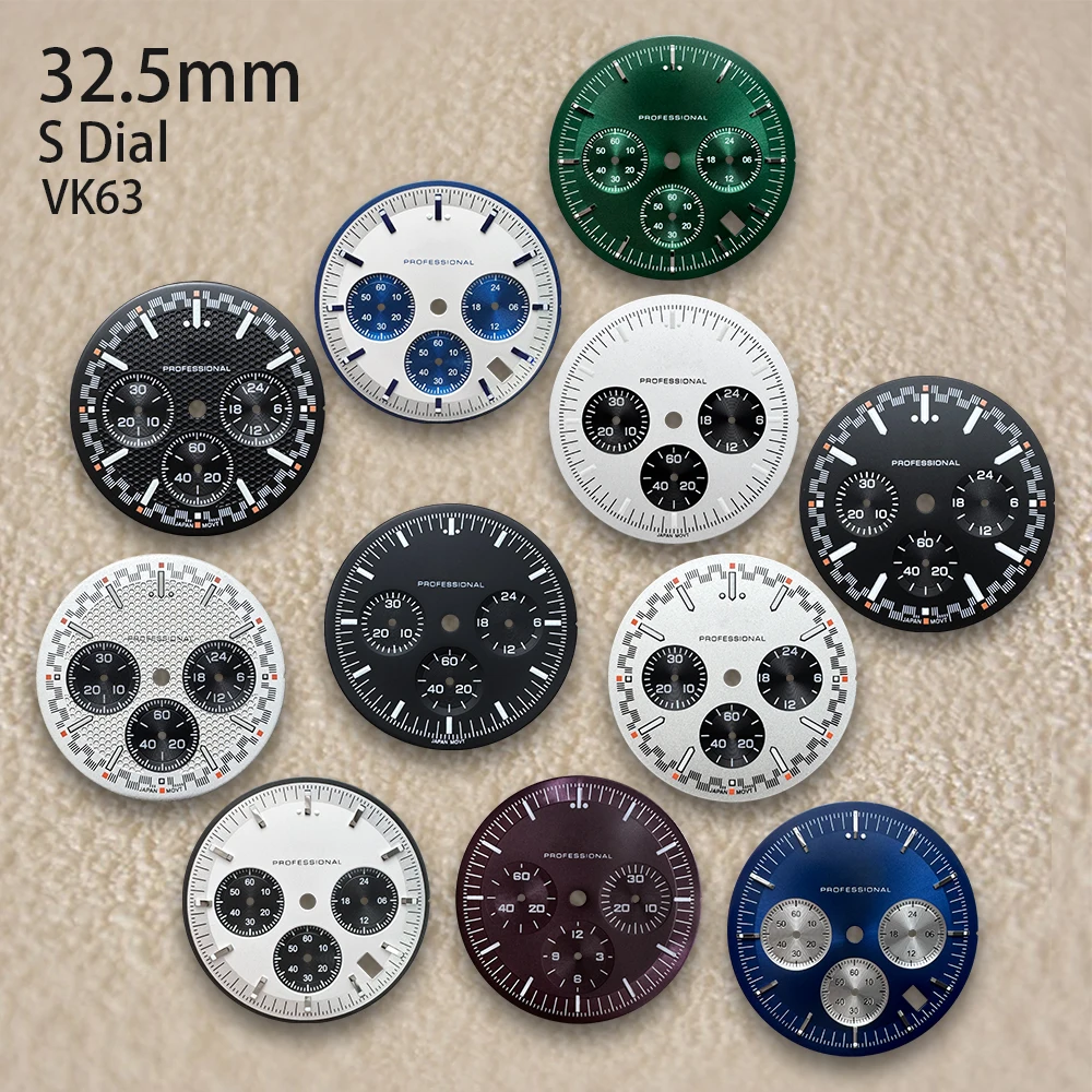 

32.5mm S Logo Matte Dial Fit VK63 Movement Green Luminous Speed High-Quality Dial Watch Modification Accessories