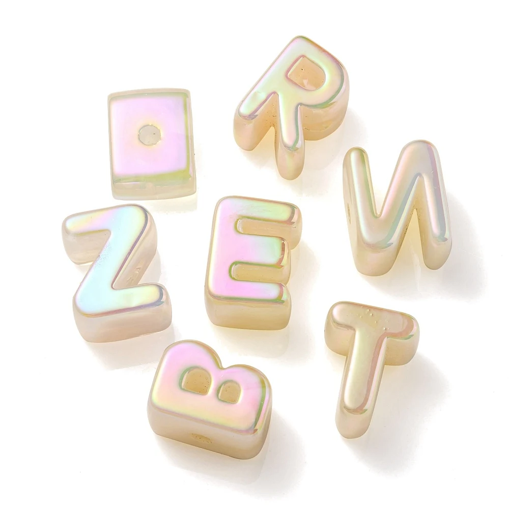 PandaHall 90~100 Stück Zufällige Regenbogen Irisierende Opake Acryl-Buchstabenperlen, Kornblumenfarben für DIY Namenskette Schmuckherstellung – Detail 22