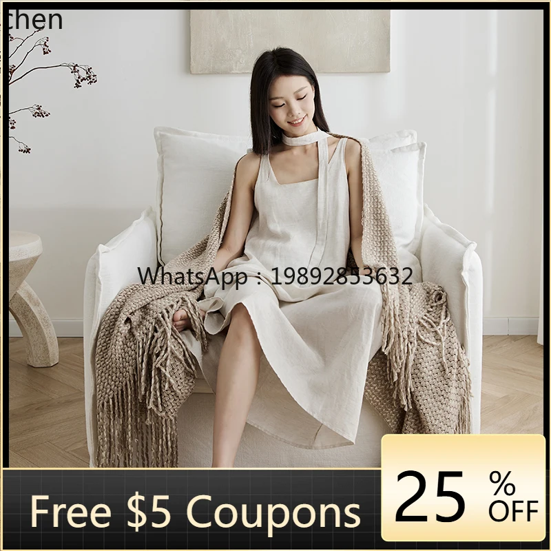 single living room casual retro lazy sofa linen white medieval single chair