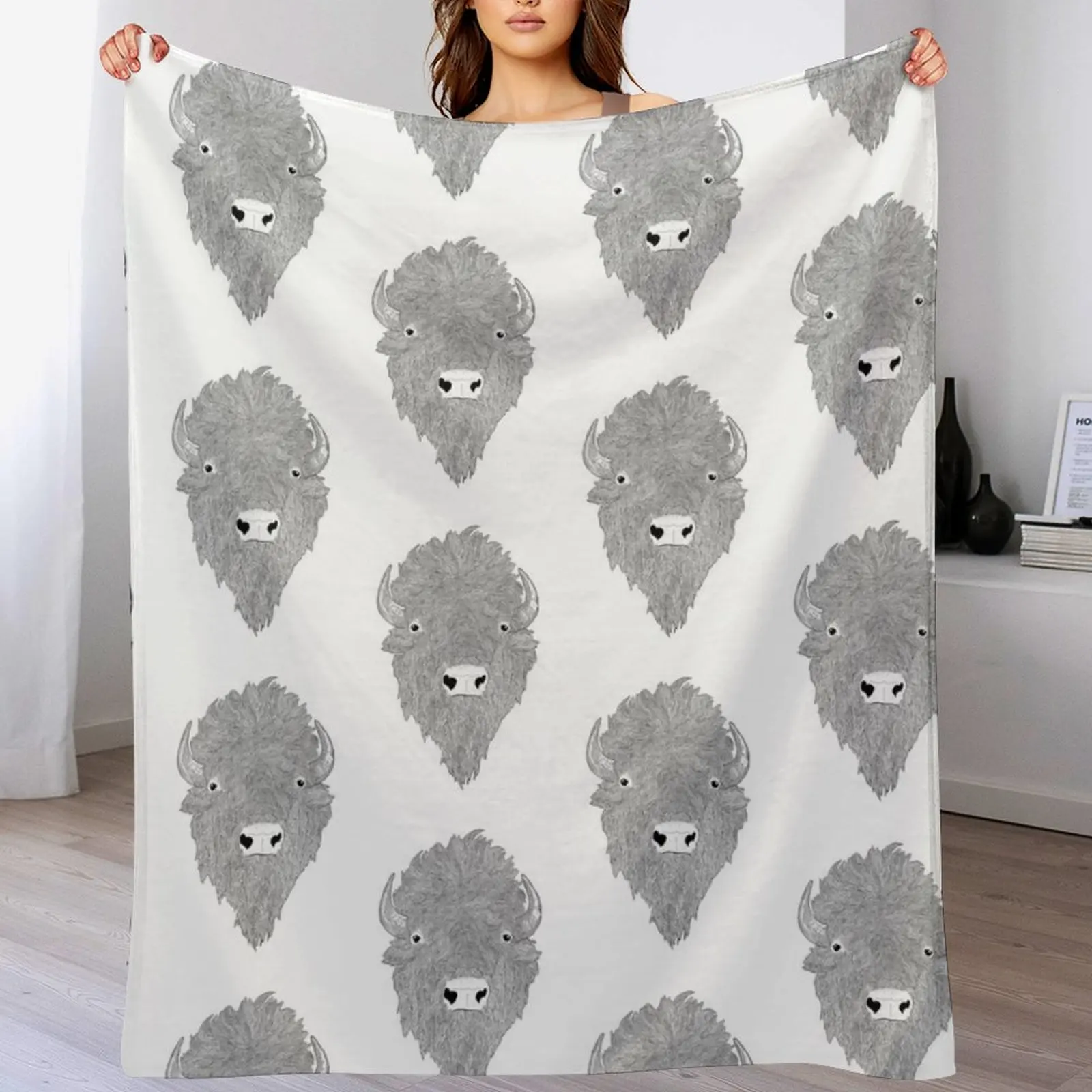 

Buffalo Head Throw Blanket Long Lasting Soft Plush Blanket for Daily Use