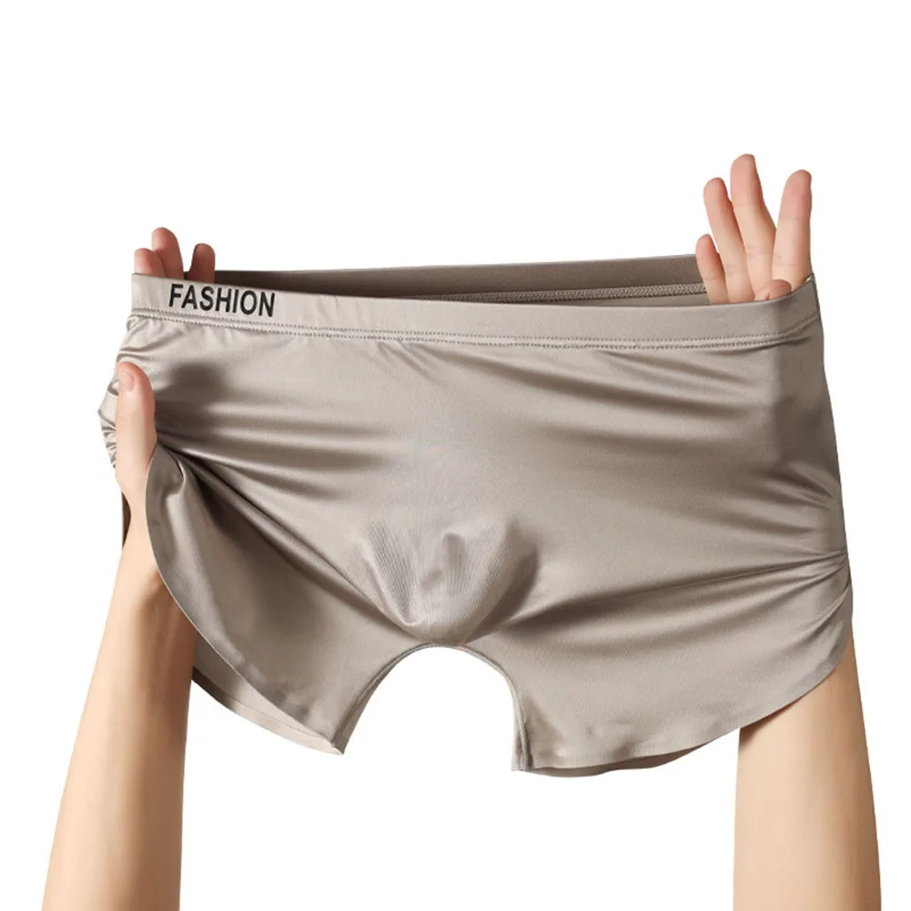 For Male Satin-like Pouch Seamless Boxers Sleepwear Everyday Use Ice Silk Seamless Underwear For Men Solid Pattern