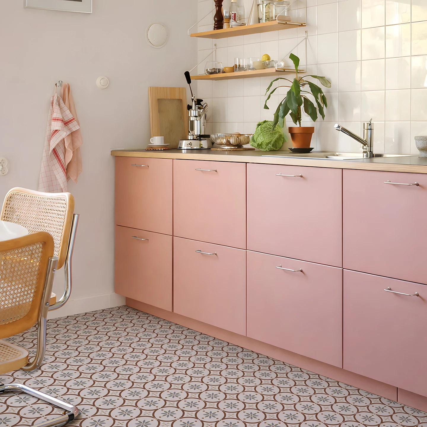 30x30cm 6Pcs Peel and Stick Floor Tiles, Retro Geometric Self-Adhesive Vinyl Floor Stickers, Moroccan Style for Kitchen Bathroom