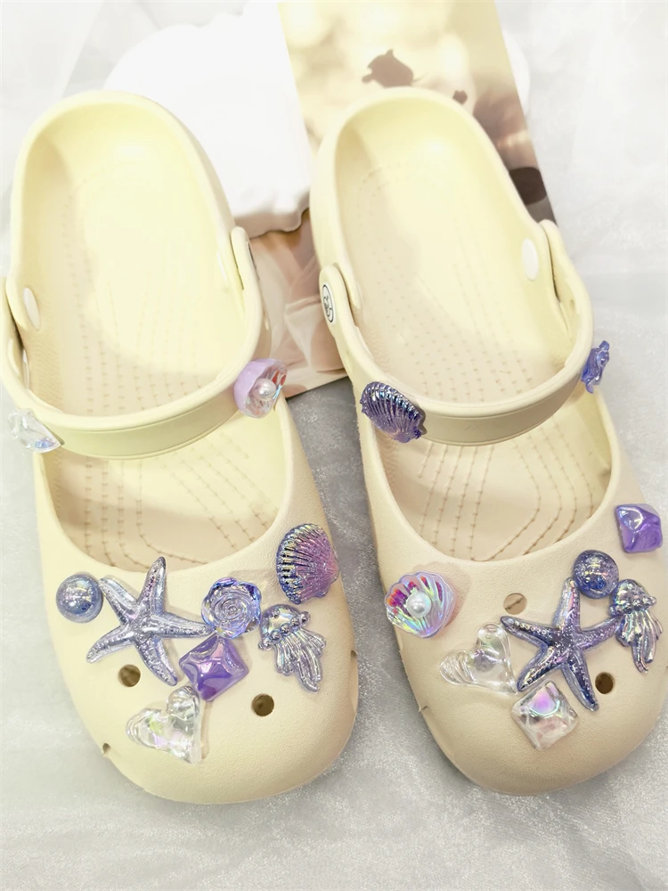 18 Stück Transparente Seestern- und Muschel-Schuhcharms DIY-Dekorationen Blumen-Clogs Schuhschnallen Zubehör Oktopus-Schuhclips Dekor – Detail 11