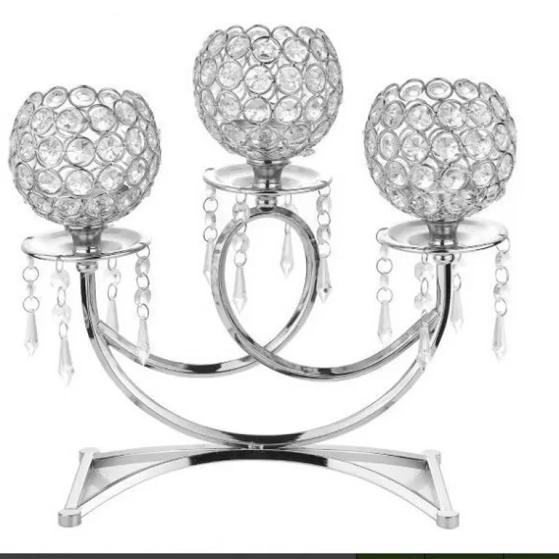

Европейский металлический кронштейн, креативный ретро трехголовый подсвечник, свадебный реквизит, хрустальный шар, декоративный подсвечник, поделки