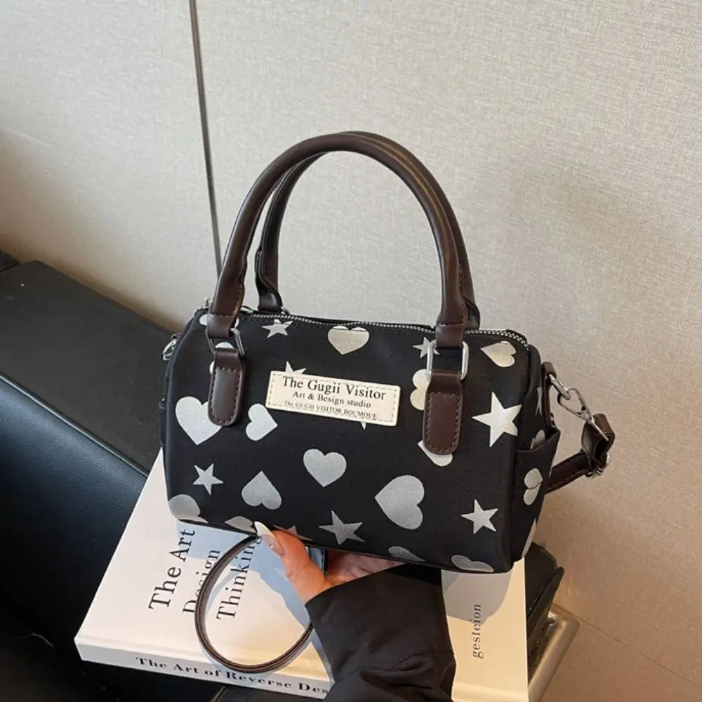

Retro Bowling Shoulder Bag PU Leather Korean Style Boston Crossbody Bag Star Pattern Solid Color Women's Handbag Girls/Female