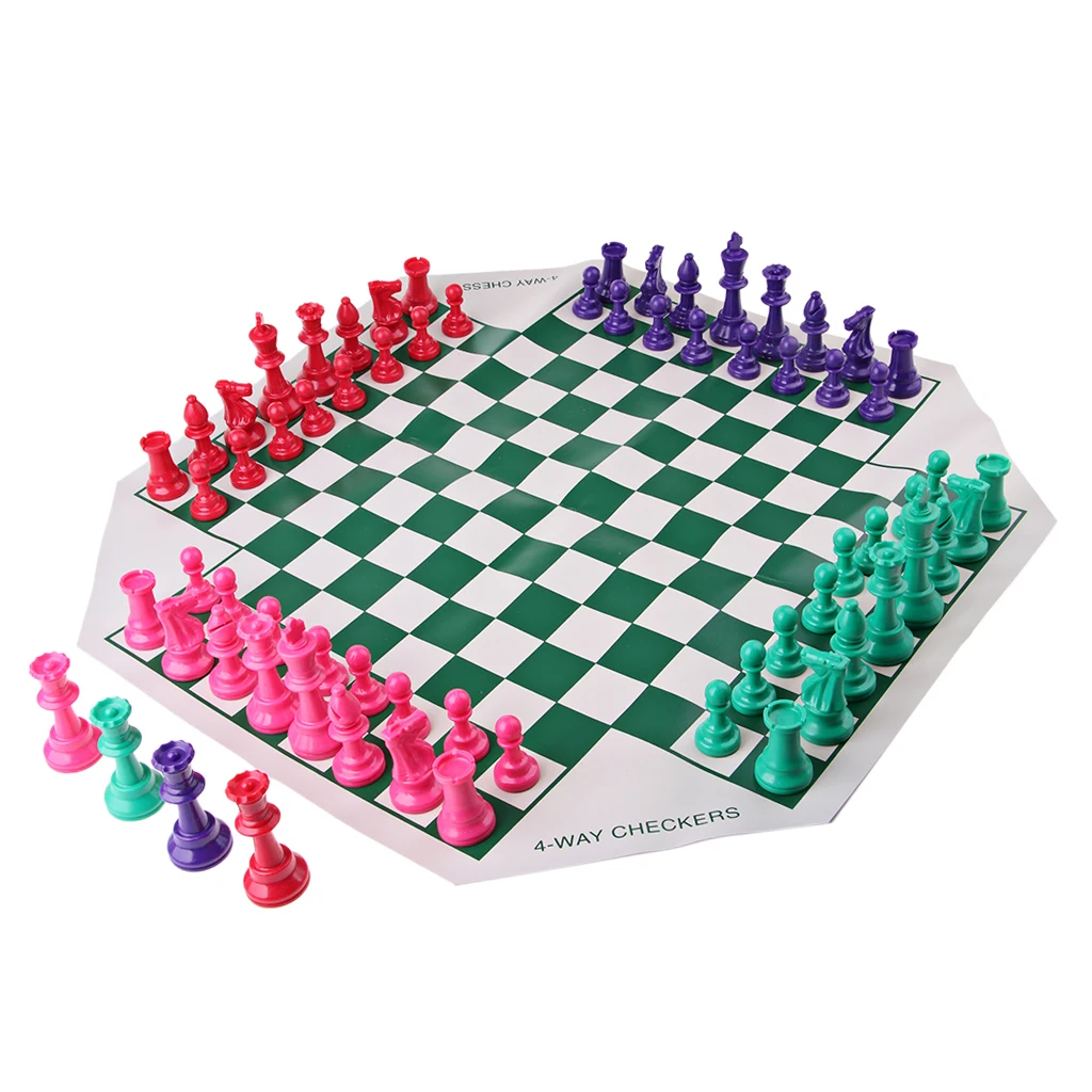 Traditional 4 Player Chess Board Chessman Set - Travel Home Picnic Game Toy