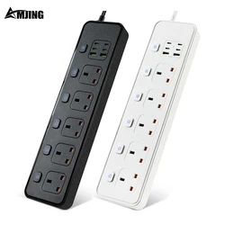 Extension Socket UK Plug 5 AC Multiple Outlet Power Strip With USB Independent Switch Control 2M Cable Line Board 13A 250V 3250W