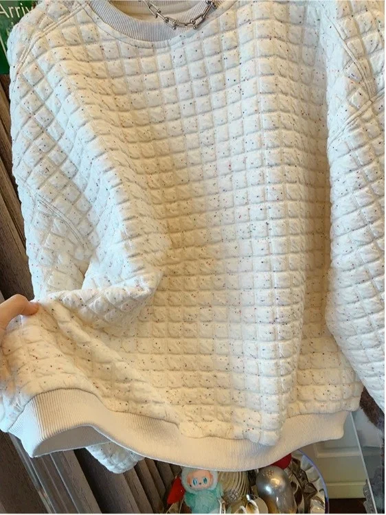 Sweat-shirt rond et ample pour femmes, vêtement d'intérieur, irt, motif à carreaux, confortable, automne 2025, Jaet pour dames