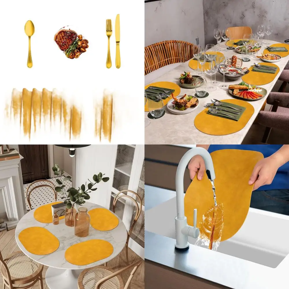 

Heat Resistant Oval Washable Placemats Set of 12, 12x17 Inches, Waterproof PU Table Mats for Kitchen and Dining Room, Yellow