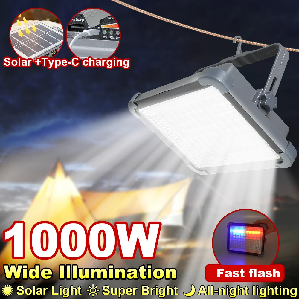1000wの超高輝度led屋外ソーラーランプ。強力な屋外用ソーラーライト。緊急時にも使える吊り下げ式ランタン。釣りやキャンプ、コテージでの使用に最適。