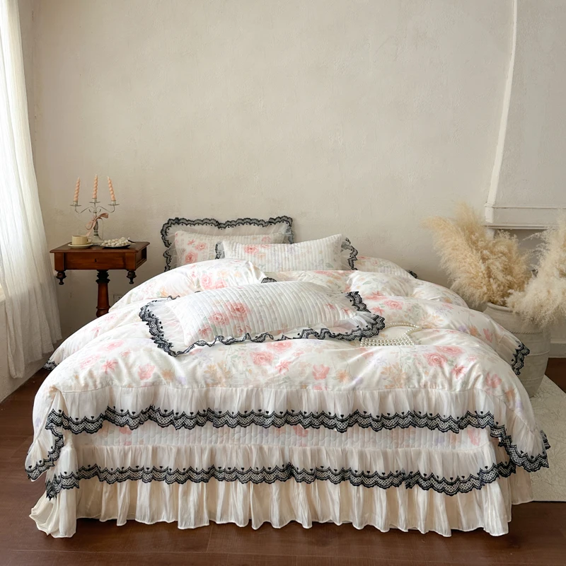 AI WINSURE-Modern Duvet Cover Queen Size Set, Polyester 4pcs Bedding Set, with Quilted Bedspread and 2 Pillowcases, Solid Color
