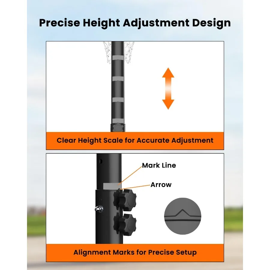 Portable Basketball Hoop with 5.6-10FT Adjustable Height for Backyard and Driveway Use 44 Inch Outdoor Basketball Goal System w
