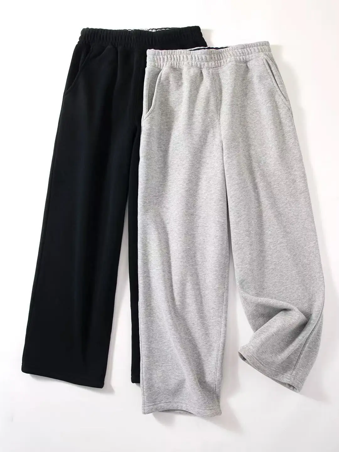 

Winter Thiened Fce Lined Elastic Waist Sweatpants Men Women Casual Sports Wide Leg Loose Fit Pants Cotton Polyester