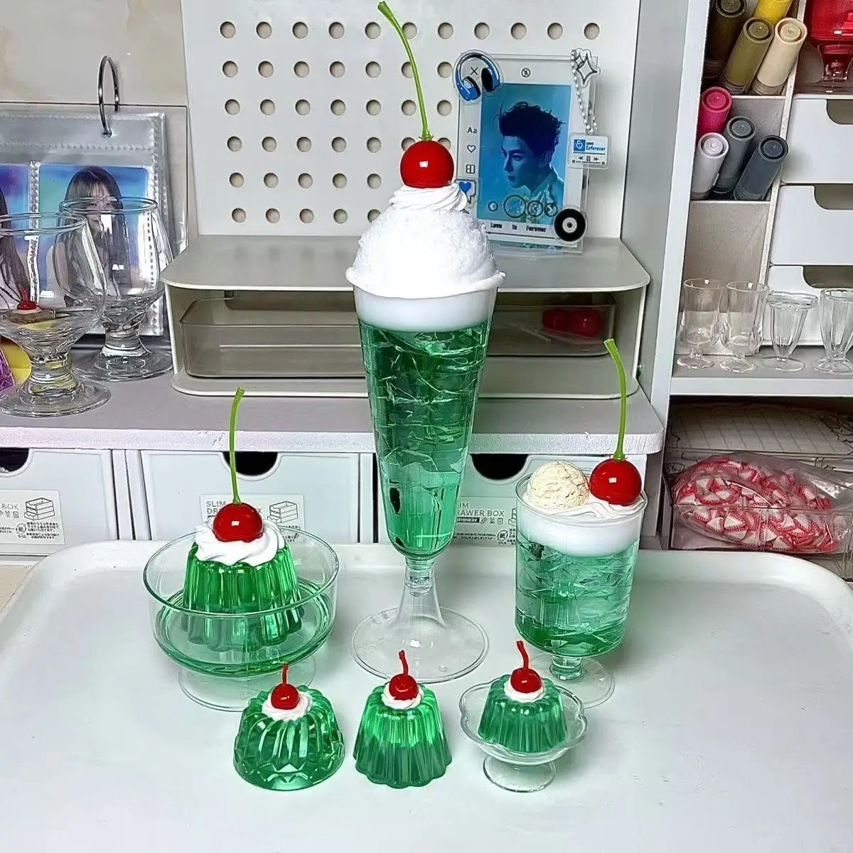 Japanese Pudding Showa Style Tea Decorations Ancient Melon Soda Jelly Cute Girl Glue Finished Product Ins Decoration Photo Props