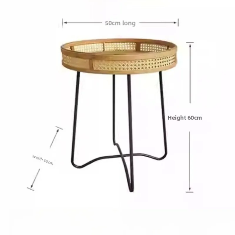 Artistic Rattan Flower Basket Shelf Bamboo Serving Tray with Wheels Outdoor Indoor Decor Balcony Side Table