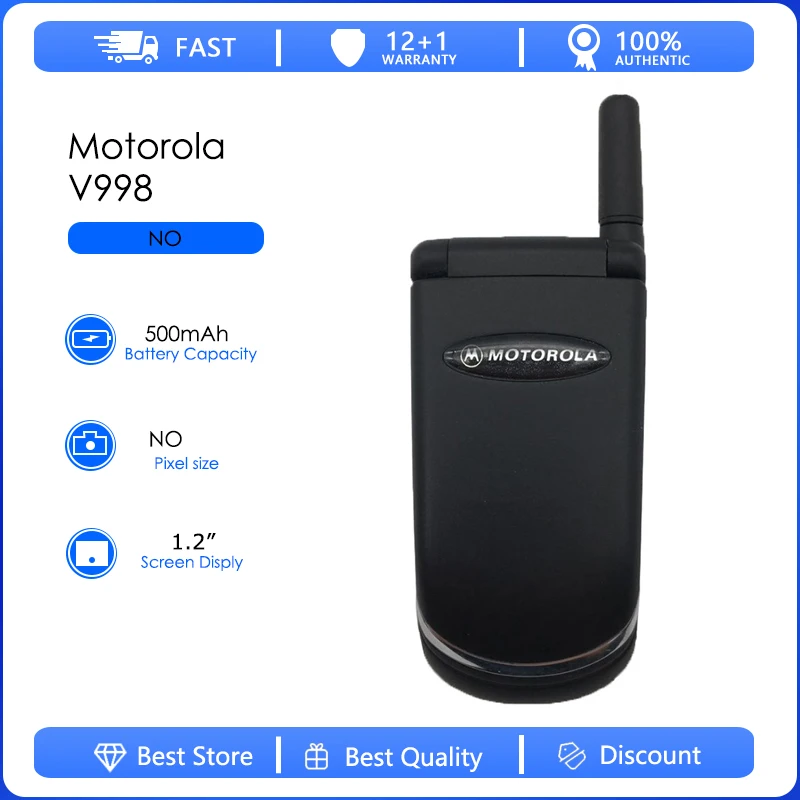 Motorola V998 reacondicionado, batería extraíble original de 500 mAh, teléfono celular al por mayor, envío gratuito, solo compatible con inglés