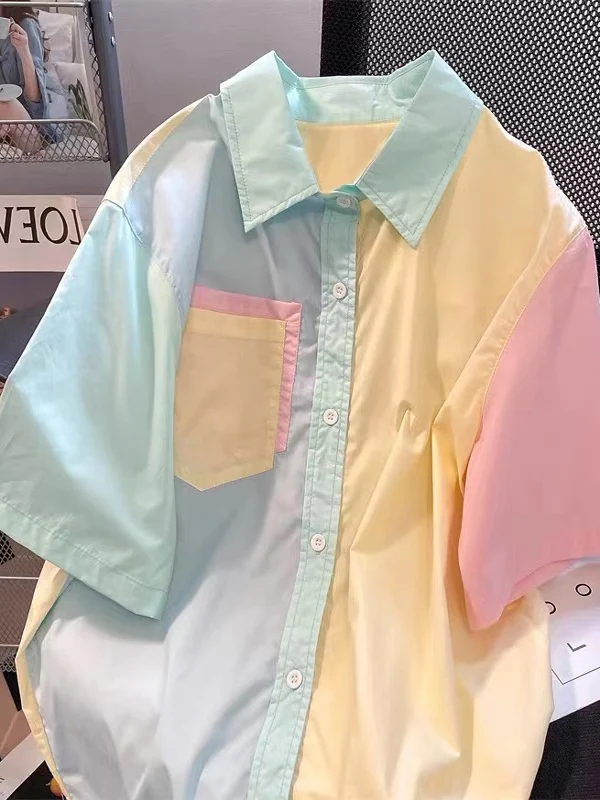 Premium losse dames ort Sve irt Color Blo Design Koreaanse Sle Casual werkkleding Zomer Faion Pendelen Sle Pure Color