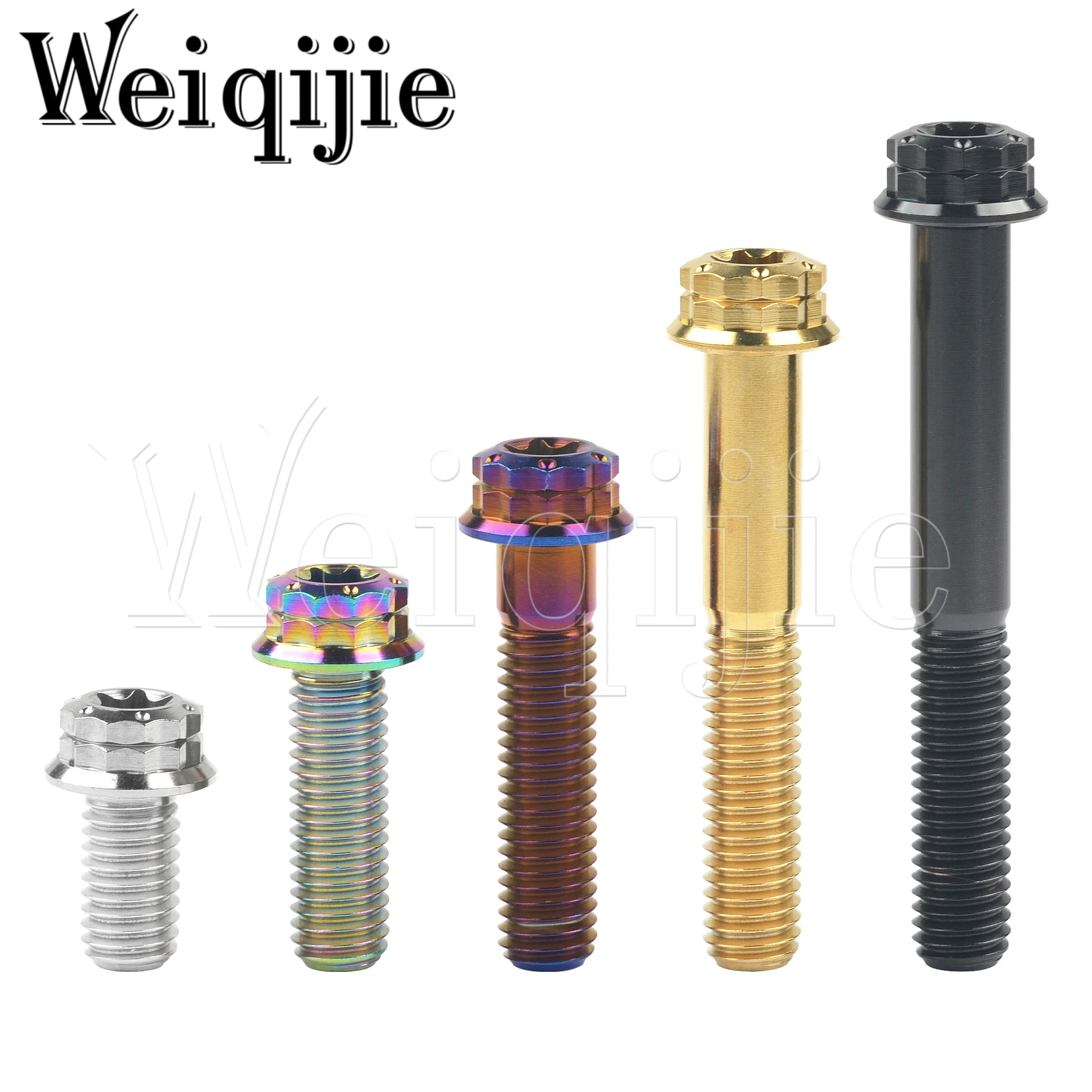 Weiqijie-pernos de titanio M8x15-80mm, paso de 1,25mm, cabeza de brida de 12 puntos, tornillos Torx 40 para reequipamiento de calibre de motocicleta