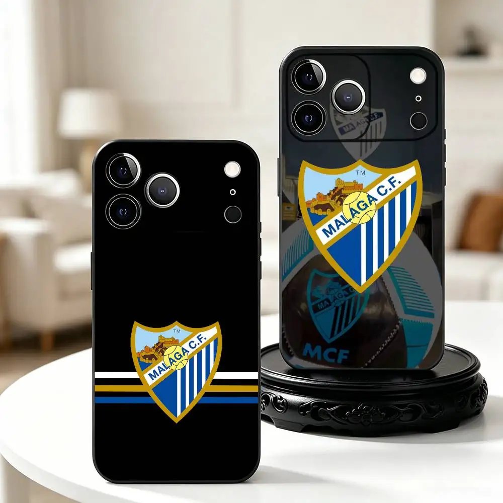 Funda para Teléfono M-Malaga CF con Diseño de Fútbol para iPhone 17, 16, 15, 14, 13, 12, 11 Plus, Pro Max, Otros, Cubierta Negra Suave