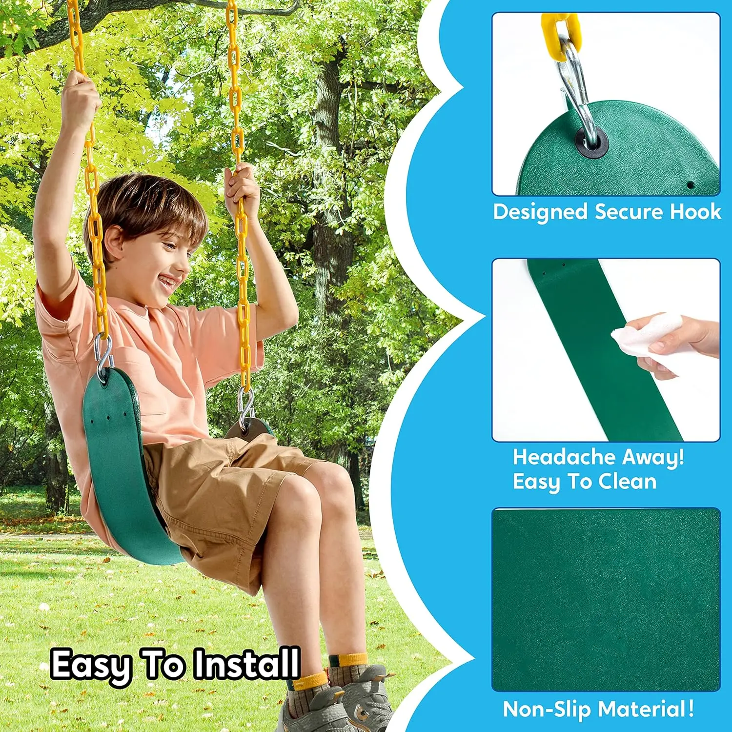 JOYFY Heavy Duty Swing Seat with 66” Chain Swing Set Accessories Replacement with Snap Hooks for Kids Outdoor Play Playground