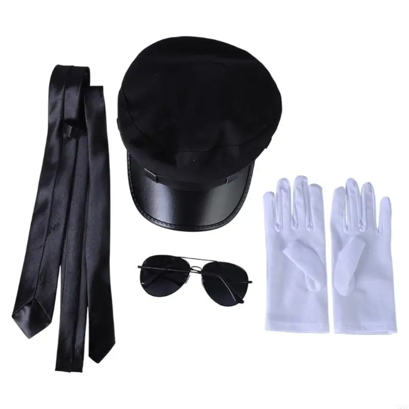 T21F Halloween Chauffeur Hat, Eyeglasses Bowtie Mustaches Set for Halloween Photo Props for Role Play Party Accessories