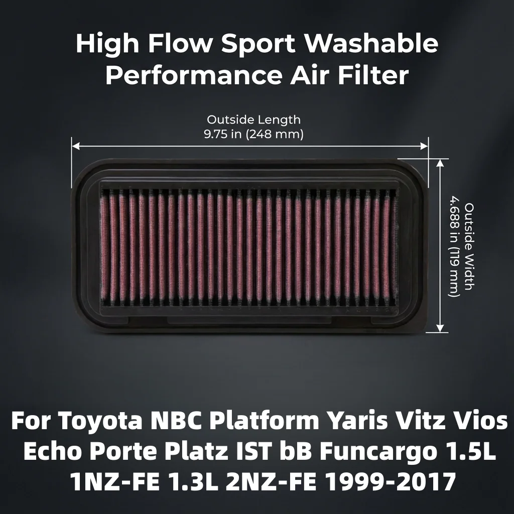 For Toyota NBC Platform Yaris Vitz Vios Echo Porte Platz IST BB Funcargo 1.5L 1NZ-FE 1.3L 2NZ-FE 1999-2017 High Flow Air Filter