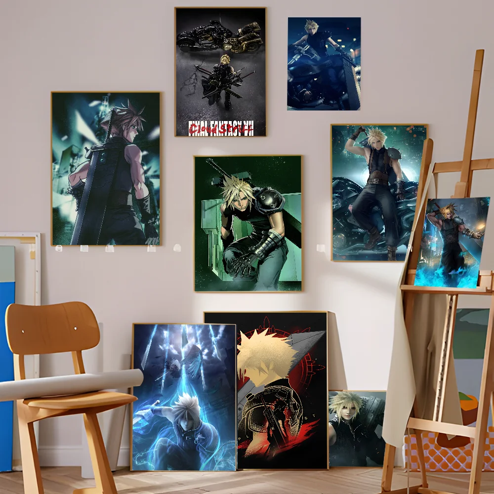 F-Final F-Fantasy Cloud Strife Classic Vintage Posters Vintage Room Bar Cafe Decor Stickers Wall Painting