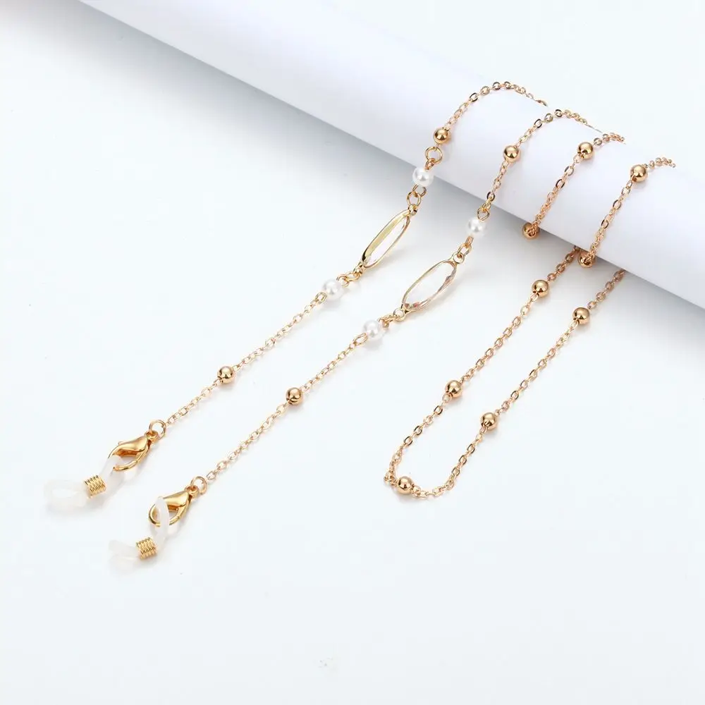 Simple Women Anti-lost Eyewear Glasses Holder Glass Metal Glasses Chains Copper Mask Hanging Rope Gem Neck Strap