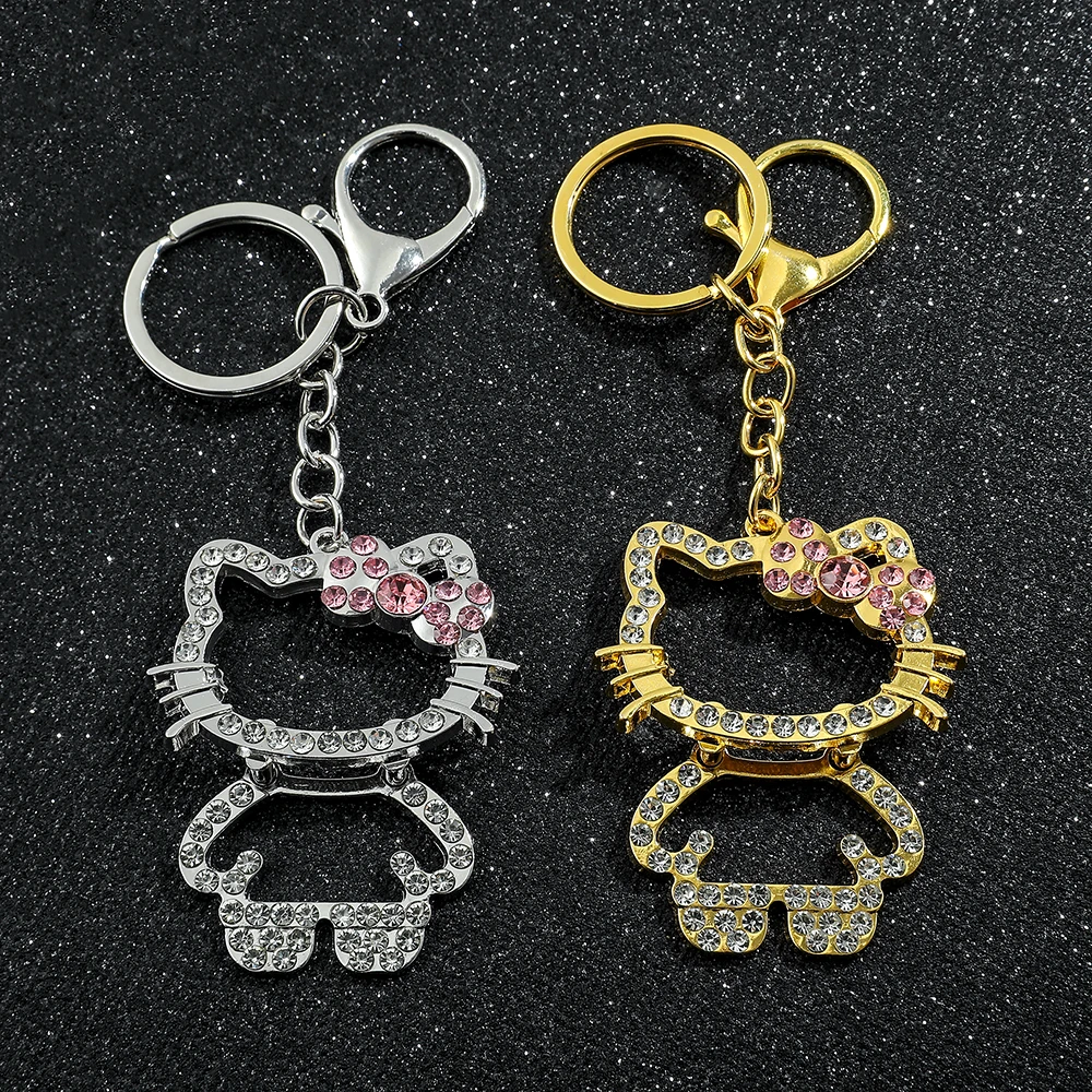 Sanrio Cartoon Kawaii My Melody Hello Kitty Rhinestone Cute Car Keychain Metal Bag Pendant Keychain Ring For Women Gifts