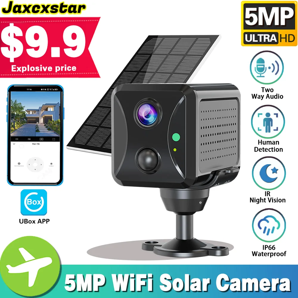 

5MP Mini Solar Security Camera WIFI PIR Detection Smart Home Wireless Surveillance IP Camera Solar Panel Rechargeable Battery